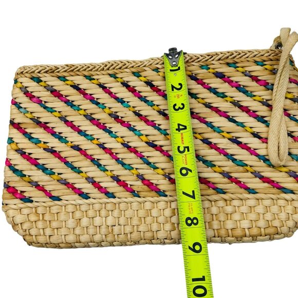Vintage 70’s Handmade Knit Bamboo Rattan Straw Clutch Bag Handbag Purse Wristlet - Picture 6 of 16